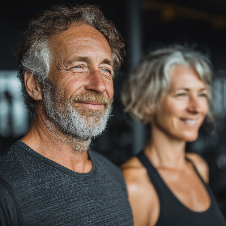 Група літніх людей займається йогою